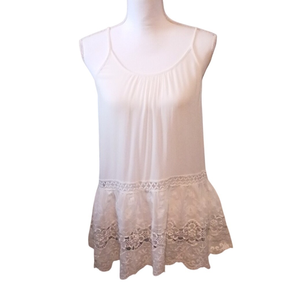 Anthropologie Esley White Sleeveless Lace Trim Tank Top Size S Cami‎ Layering